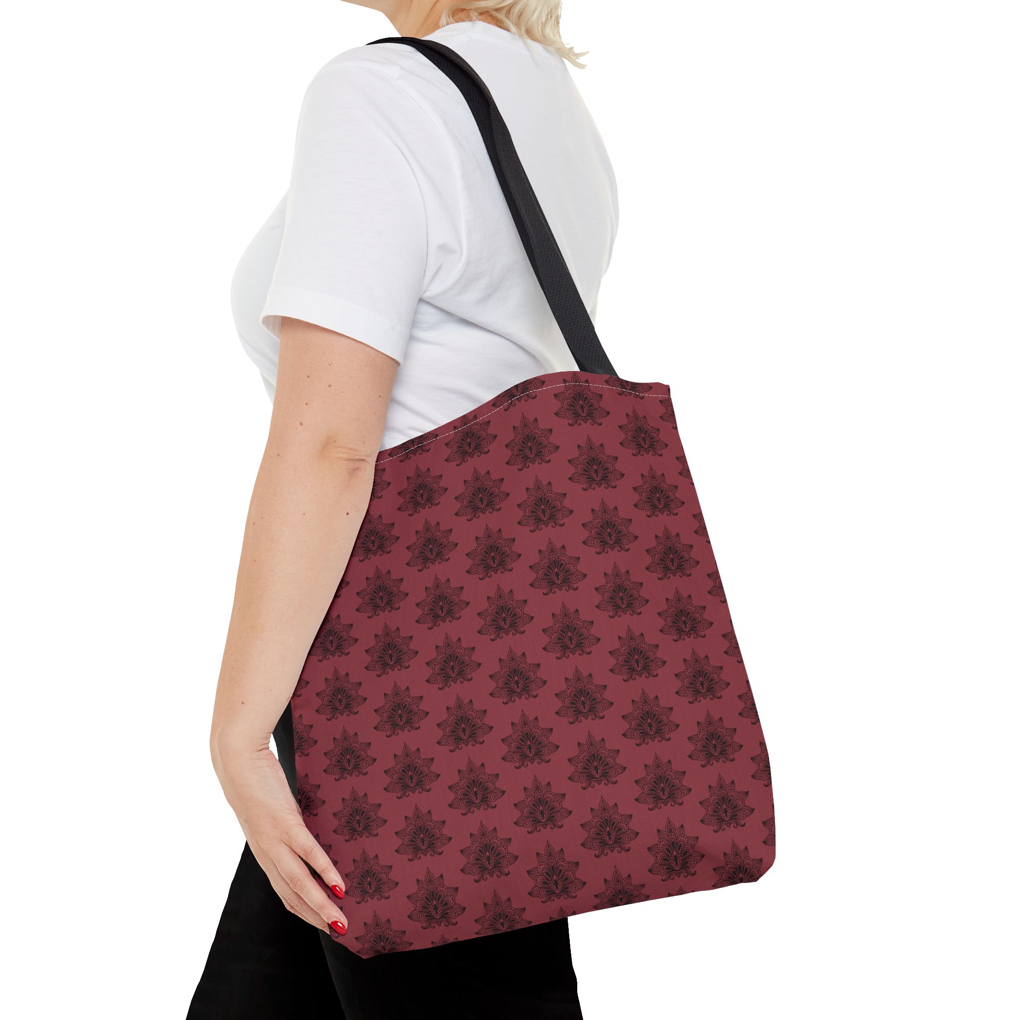 Indian Paisley Brick Red Tote Bag with Black Handles - Image 6
