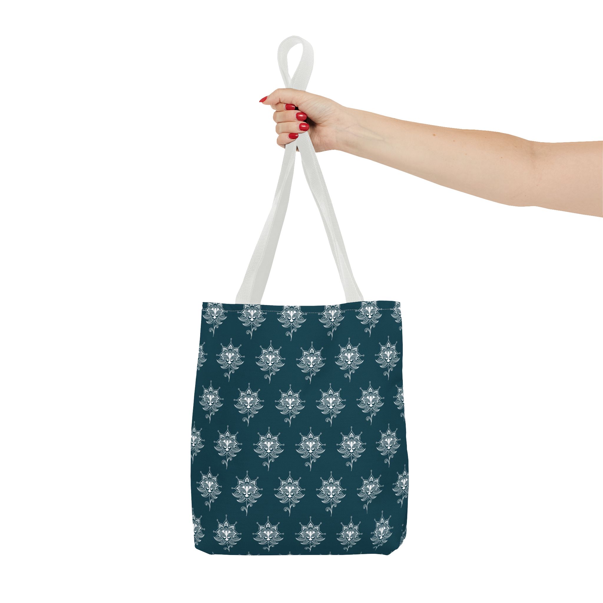 Teal Tote Bag — White Paisley Pattern All-Over Print - Image 5