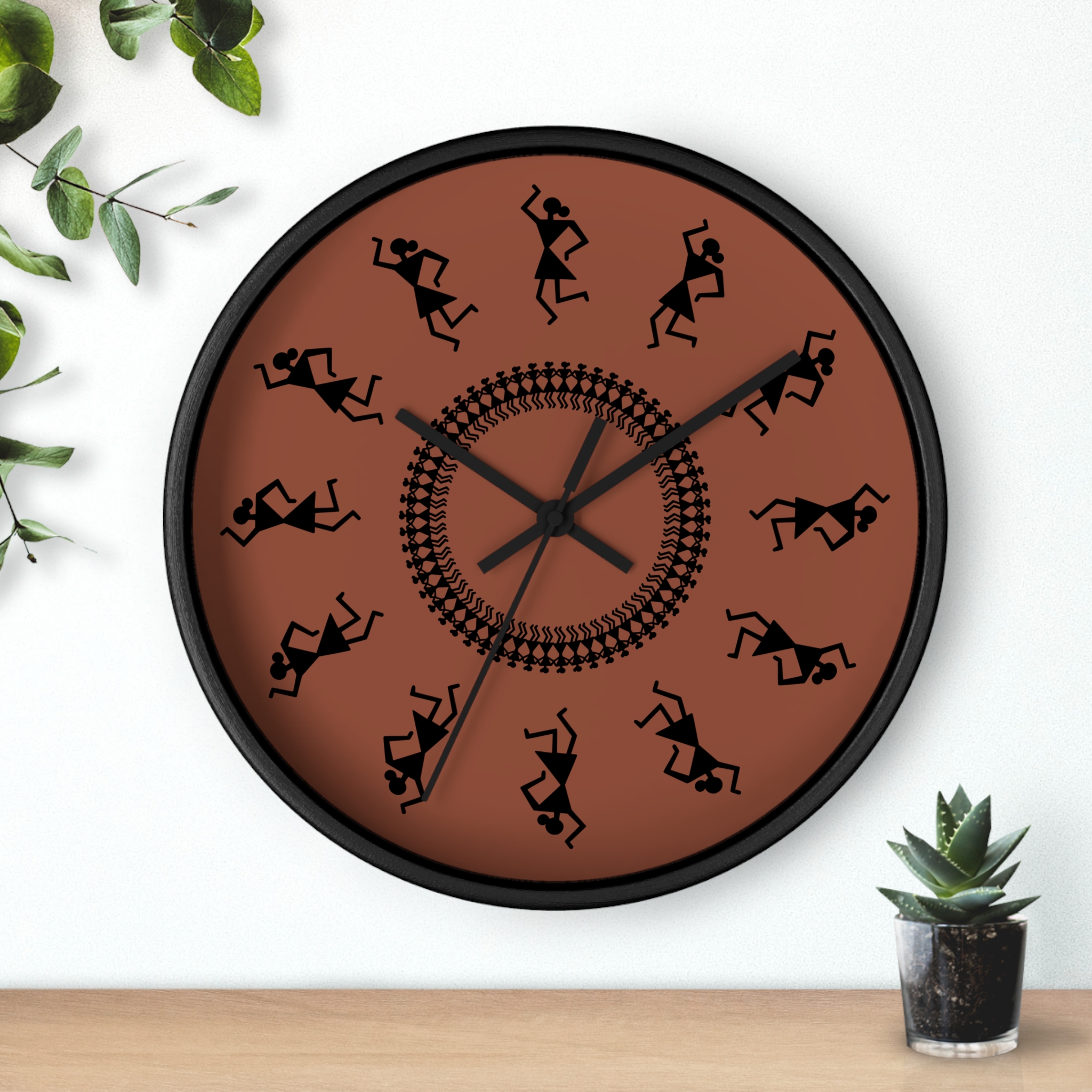 Warli Clock on Terracotta Background — Rustic Indian Rhythm Decor (10" Diameter) - Image 6