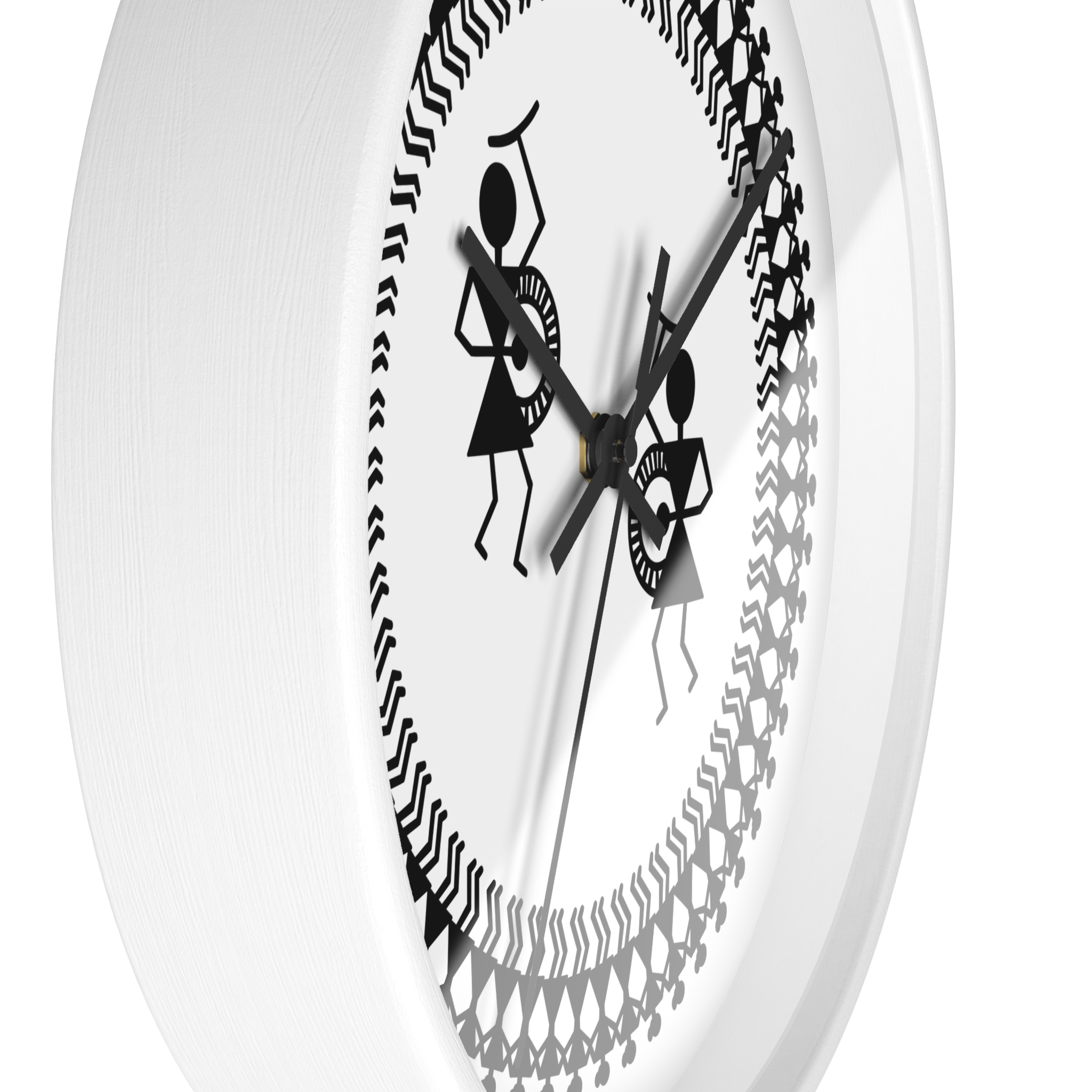 Warli Indian Folk Art 10 inch Wall Clock — Black & White Tribal Dance - Image 8