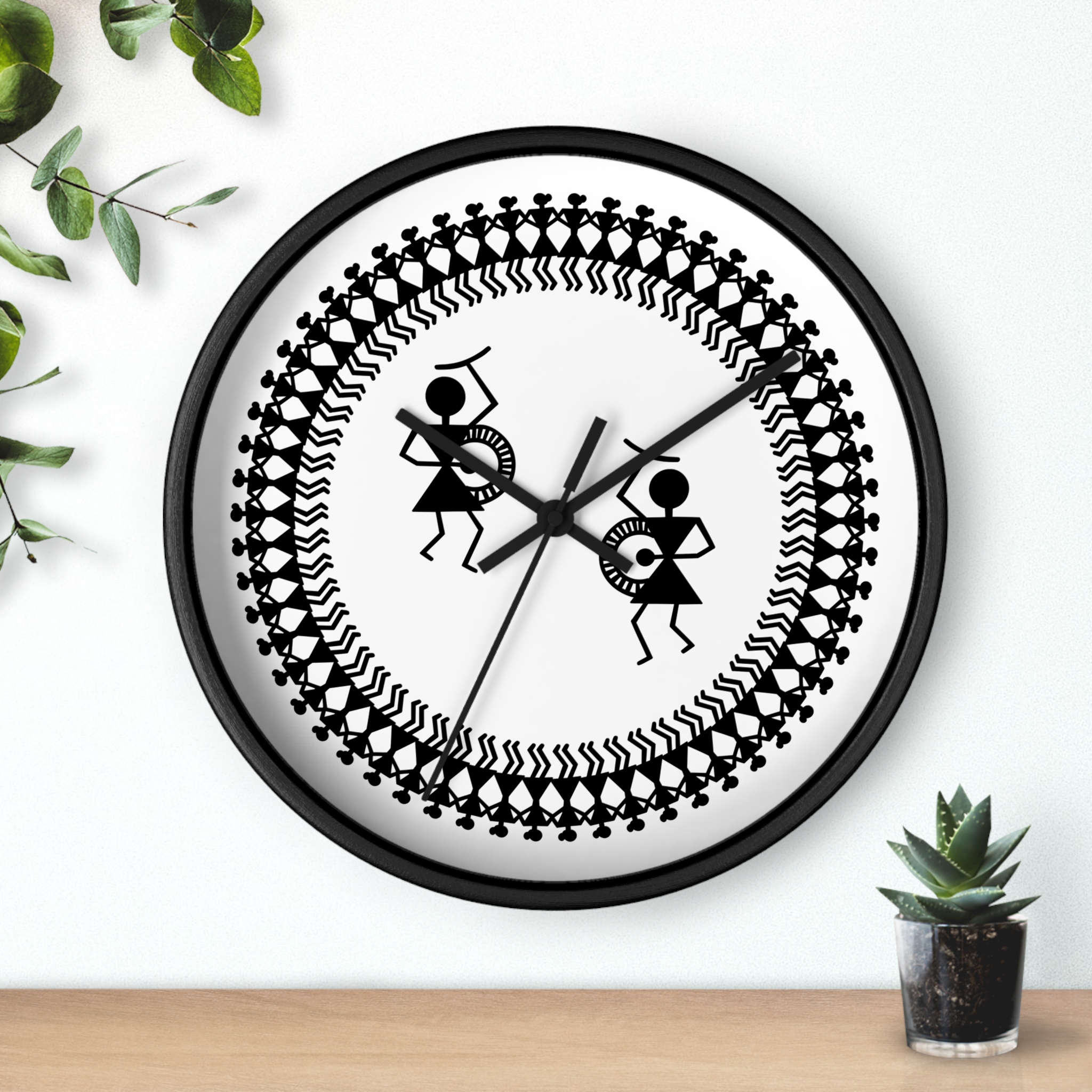 Warli Indian Folk Art 10 inch Wall Clock — Black & White Tribal Dance - Image 6