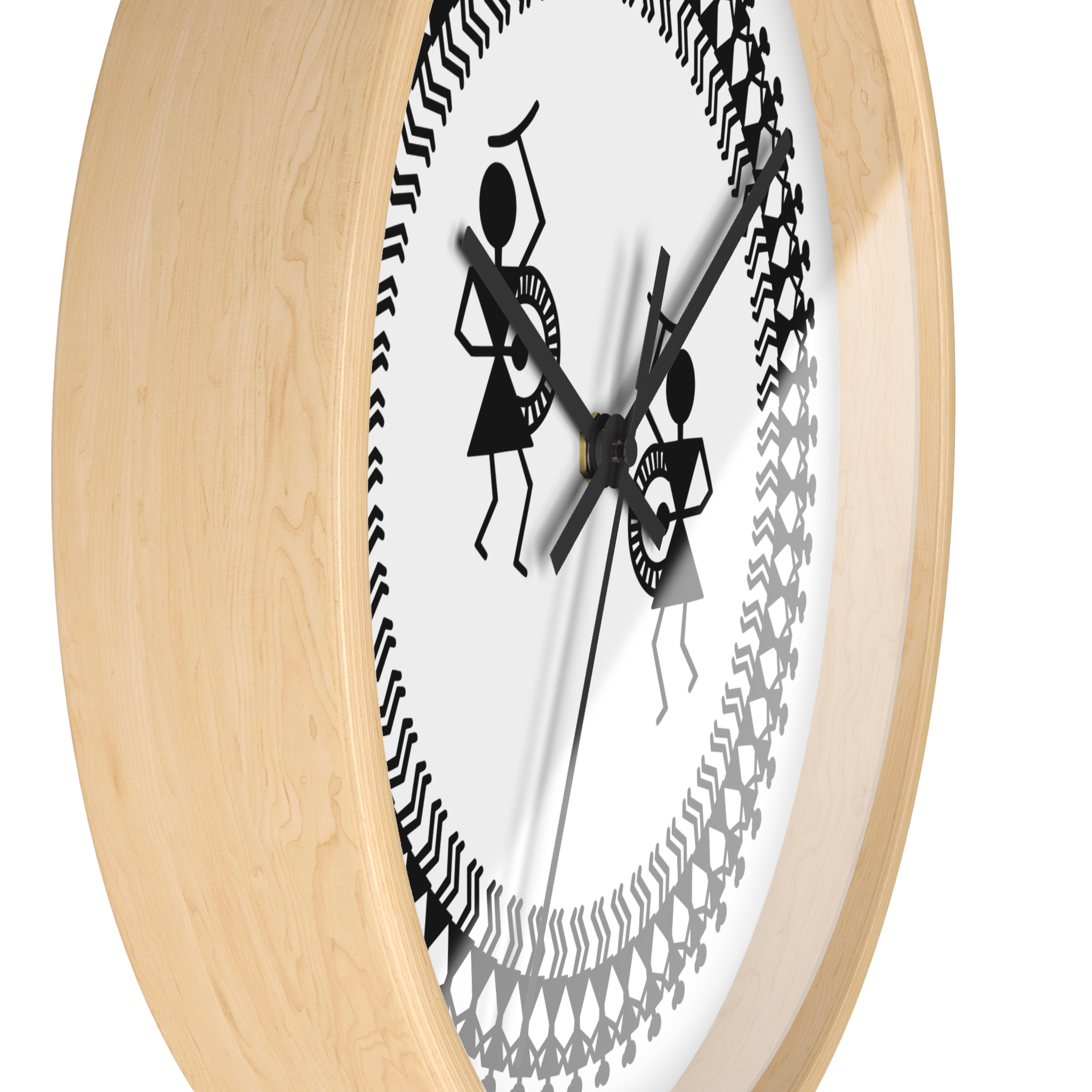 Warli Indian Folk Art 10 inch Wall Clock — Black & White Tribal Dance - Image 3