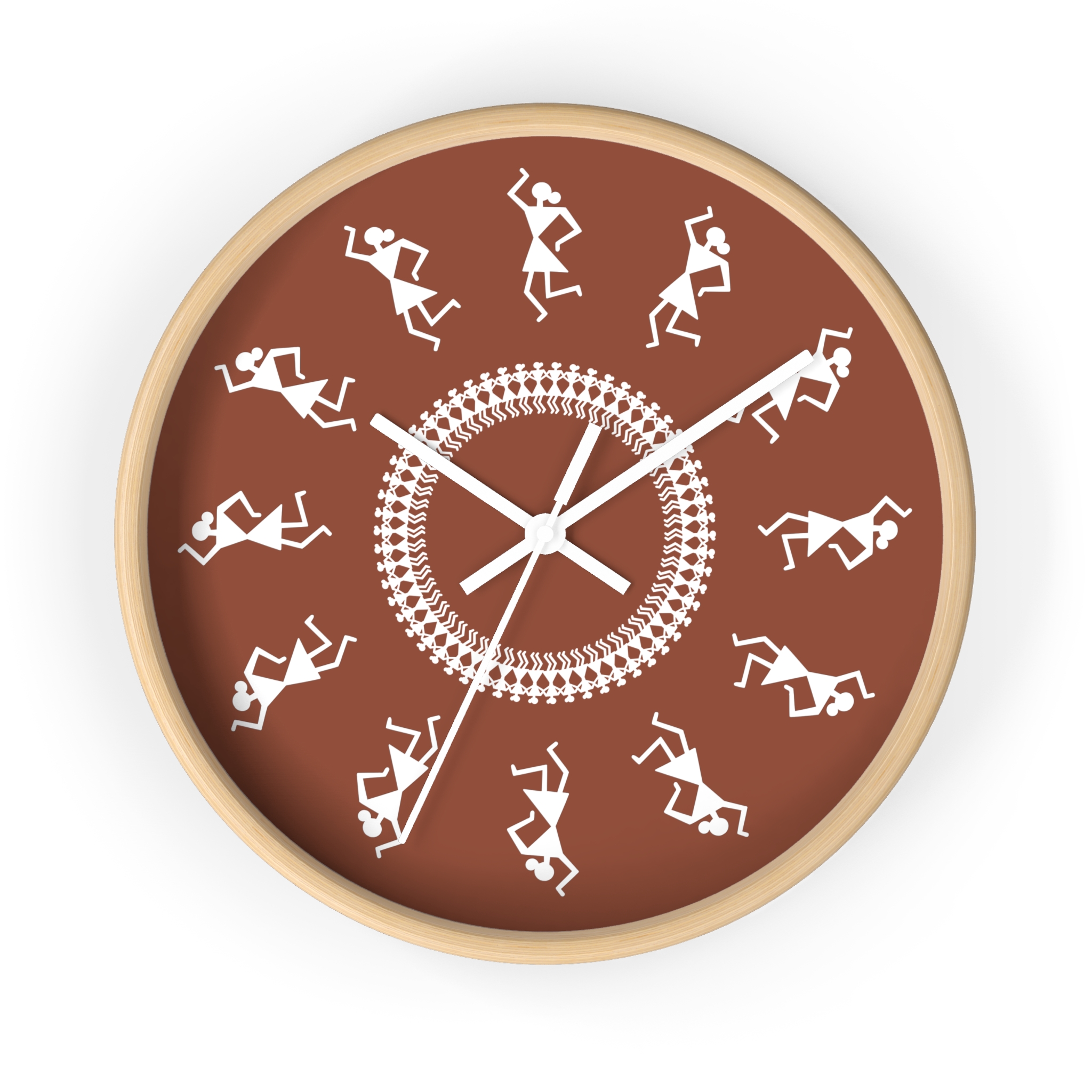 Warli Clock on Terracotta Background — Rustic Indian Rhythm Decor (10" Diameter) - Image 7