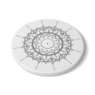 Black Mandala Ceramic Coaster — Intricate Boho Mandala Drink Coaster