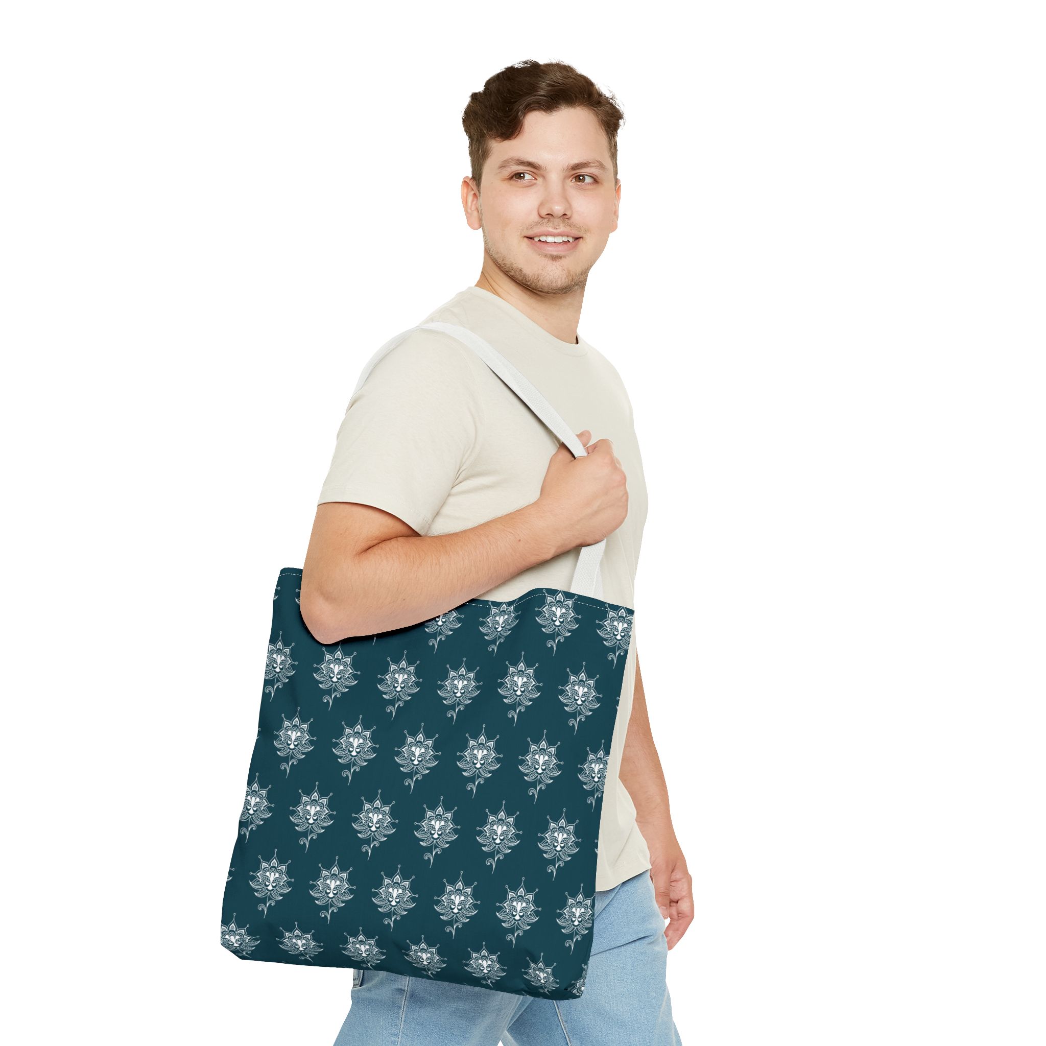 Teal Tote Bag — White Paisley Pattern All-Over Print - Image 12