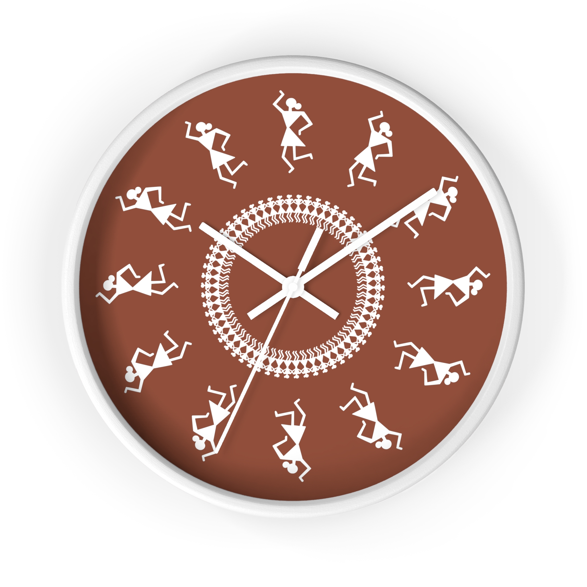 Warli Clock on Terracotta Background — Rustic Indian Rhythm Decor (10" Diameter) - Image 2