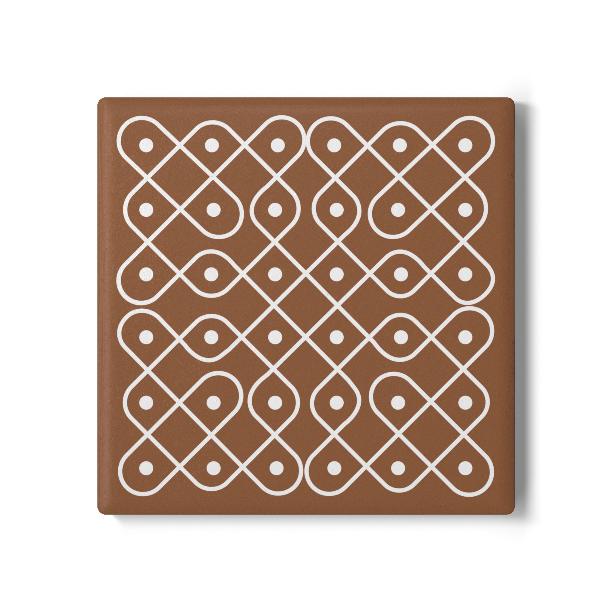 Ceramic Coaster with Indian Kolam Design - Brown Cork Backed Drink Coaster - Image 2