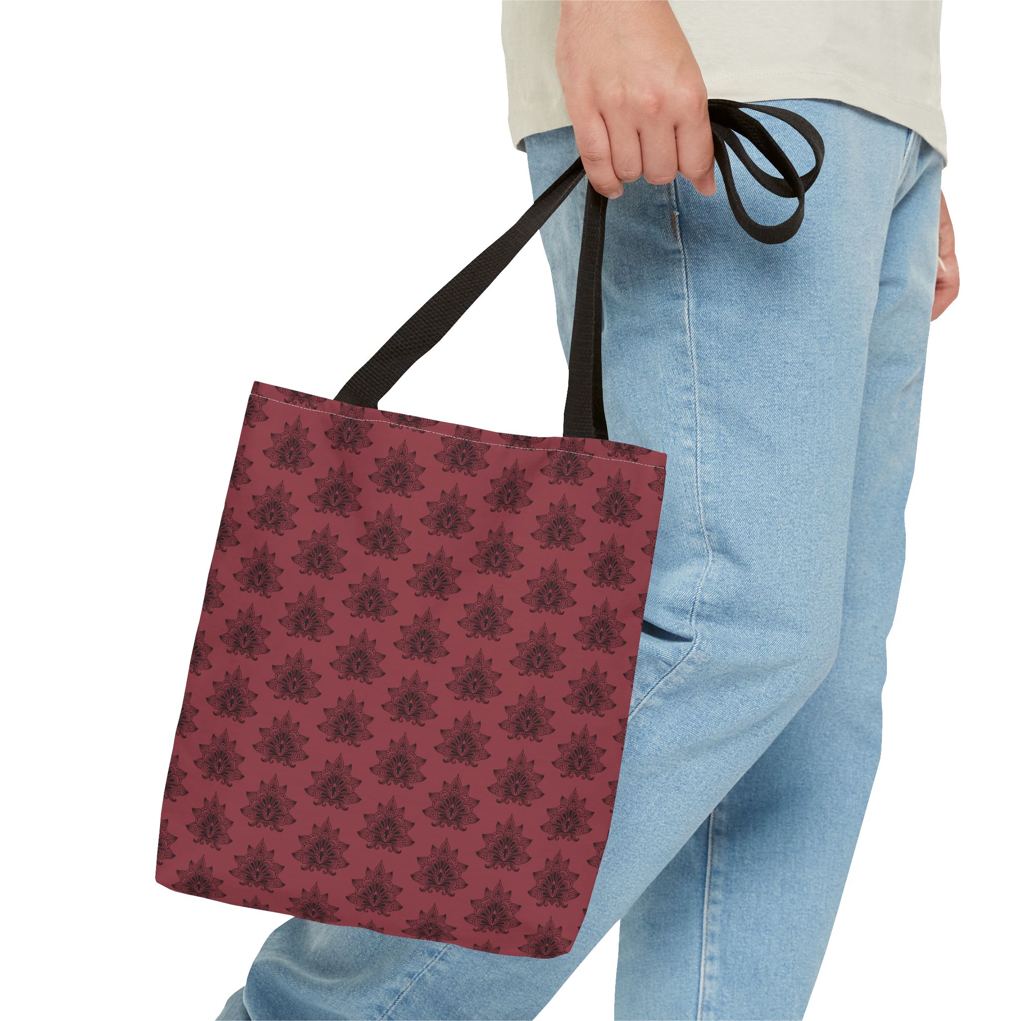 Indian Paisley Brick Red Tote Bag with Black Handles - Image 3