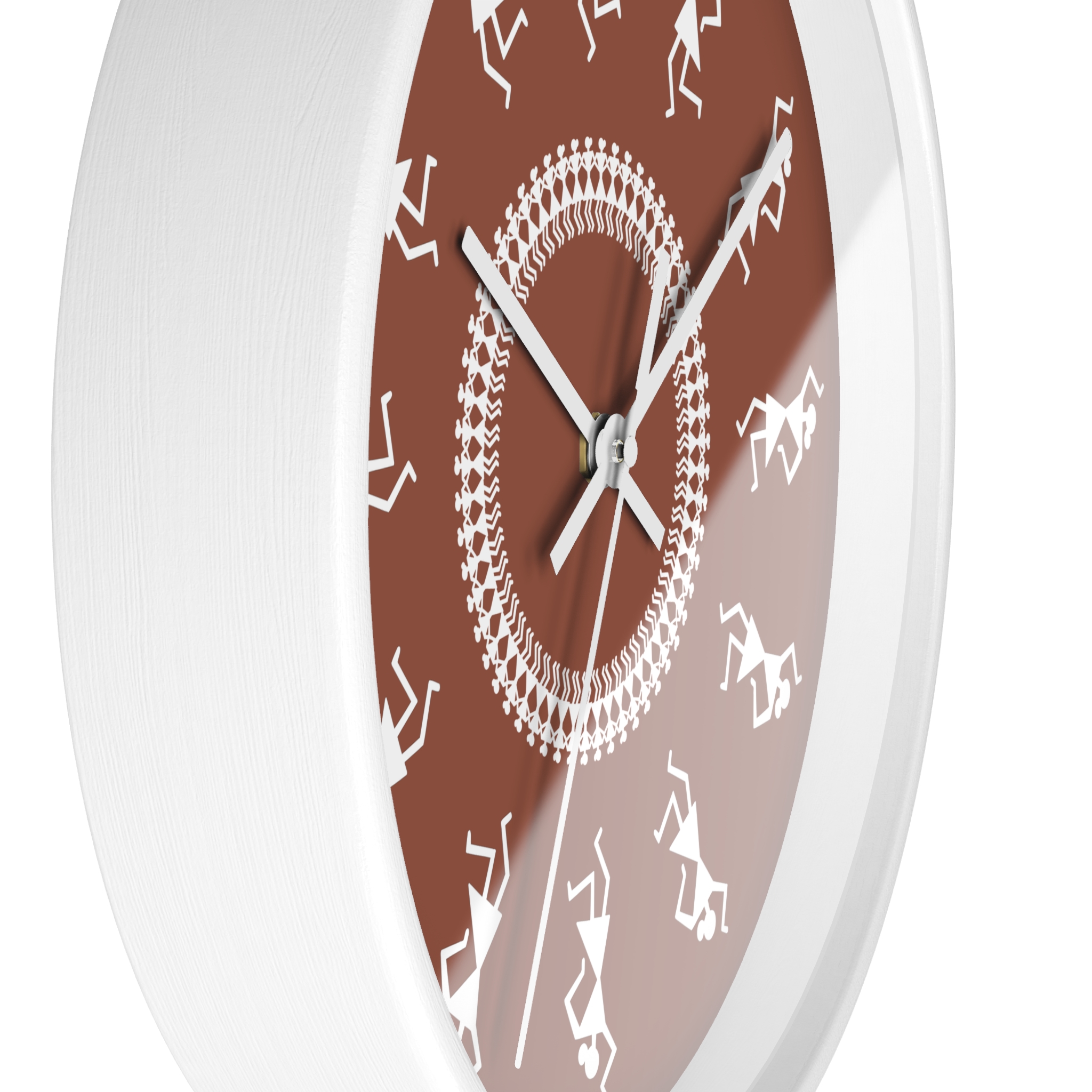 Warli Clock on Terracotta Background — Rustic Indian Rhythm Decor (10" Diameter) - Image 3