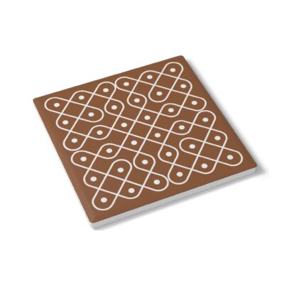 Ceramic Coaster with Indian Kolam Design - Brown Cork Backed Drink Coaster