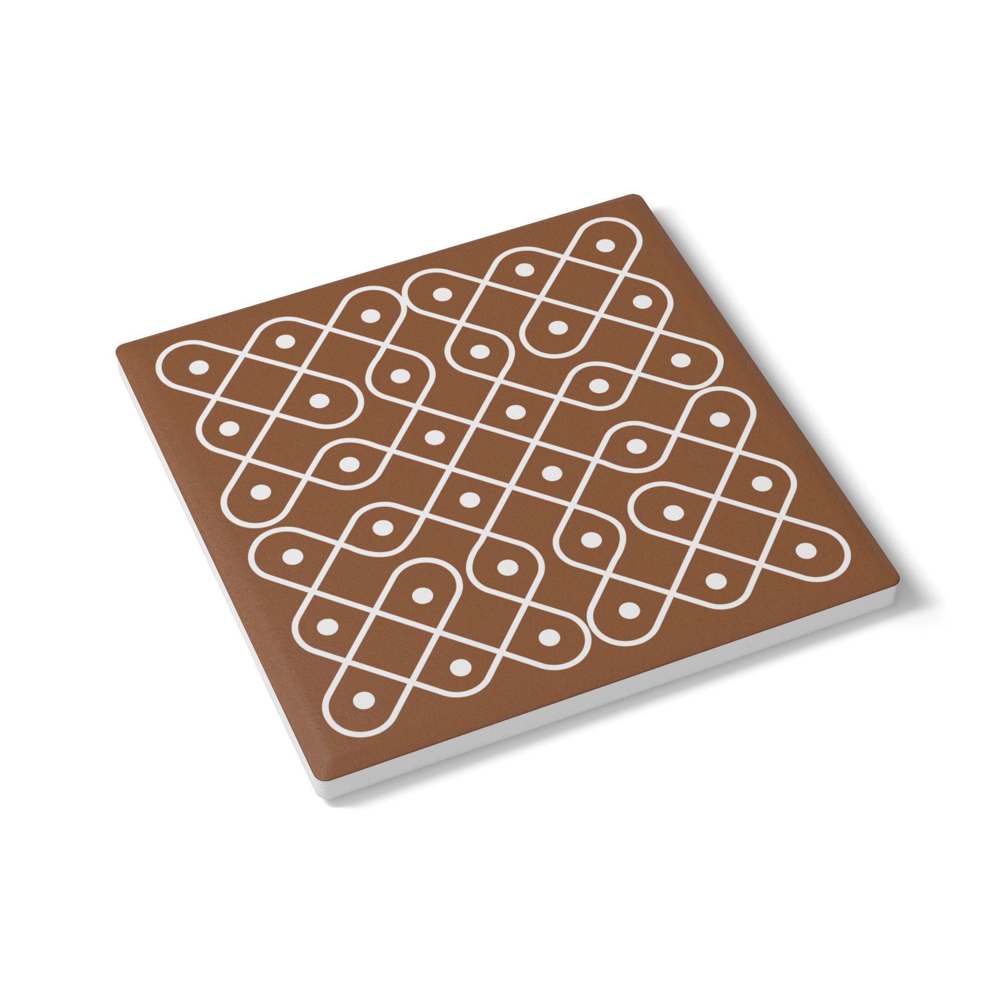Ceramic Coaster with Indian Kolam Design - Brown Cork Backed Drink Coaster