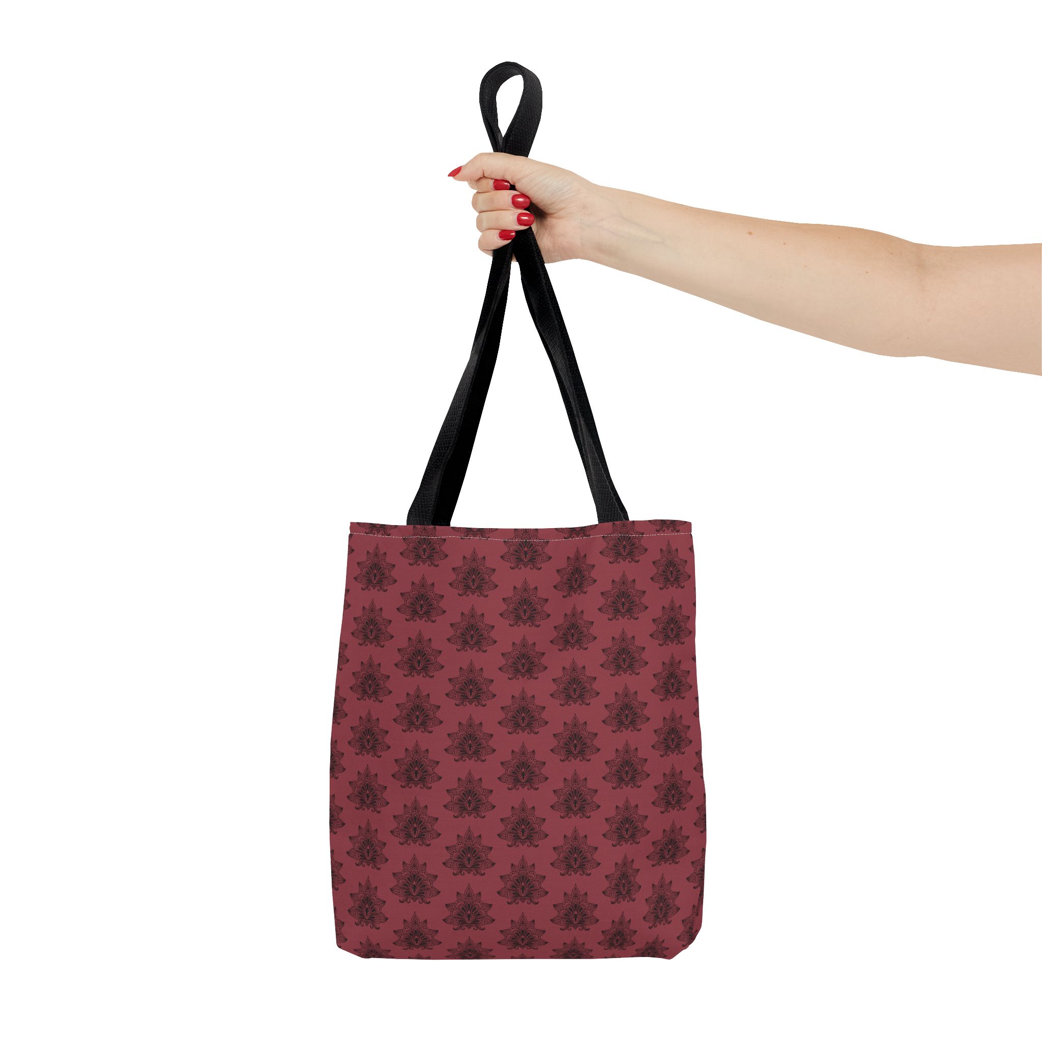 Indian Paisley Brick Red Tote Bag with Black Handles - Image 4