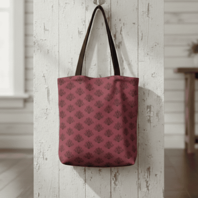 Indian Paisley Brick Red Tote Bag with Black Handles