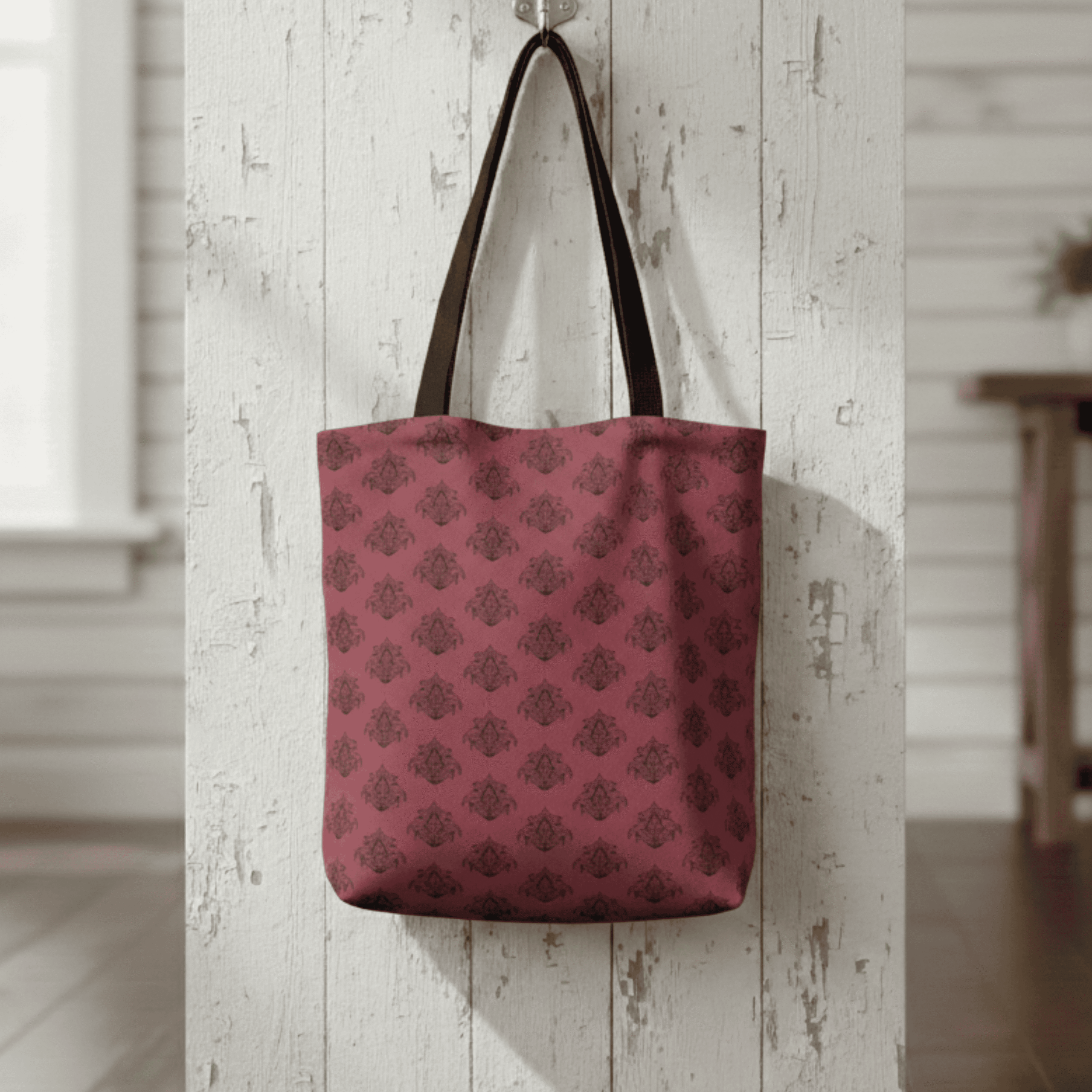 Indian Paisley Brick Red Tote Bag with Black Handles