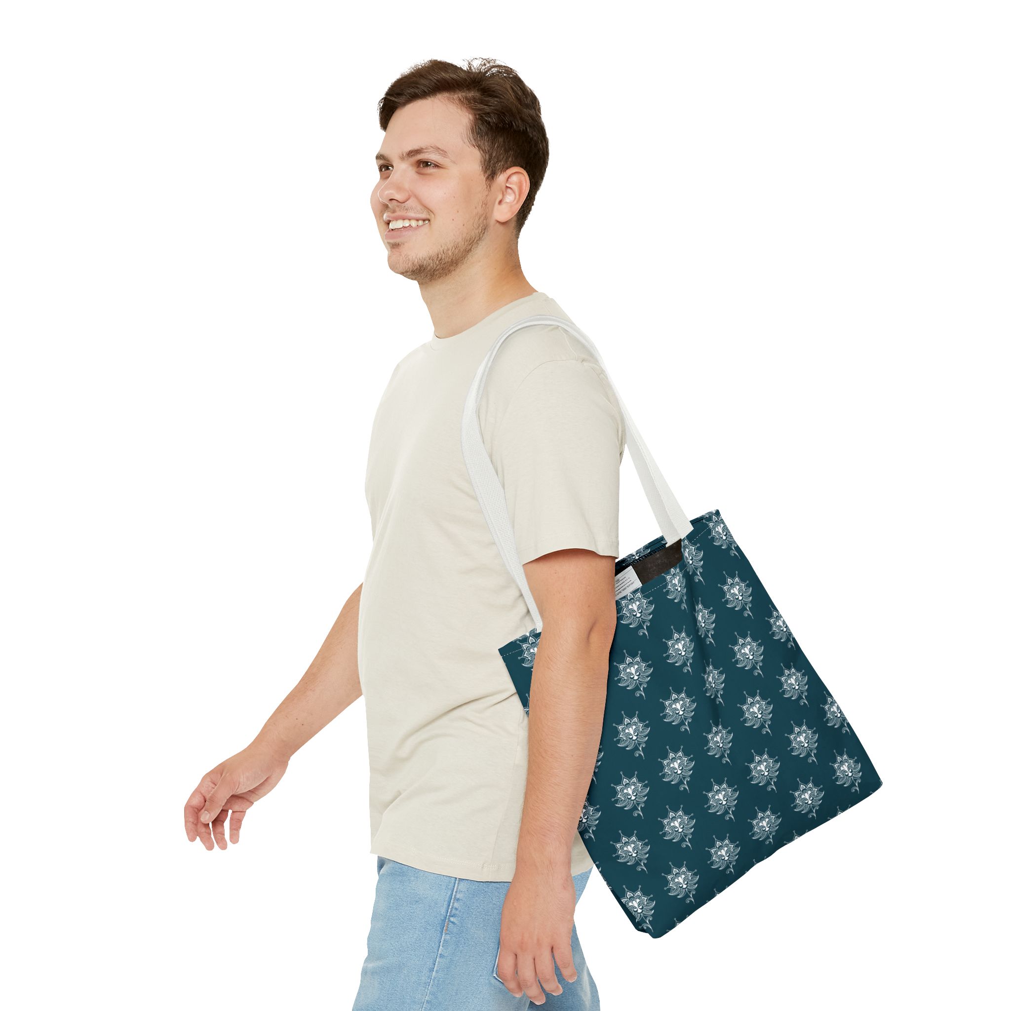 Teal Tote Bag — White Paisley Pattern All-Over Print - Image 8