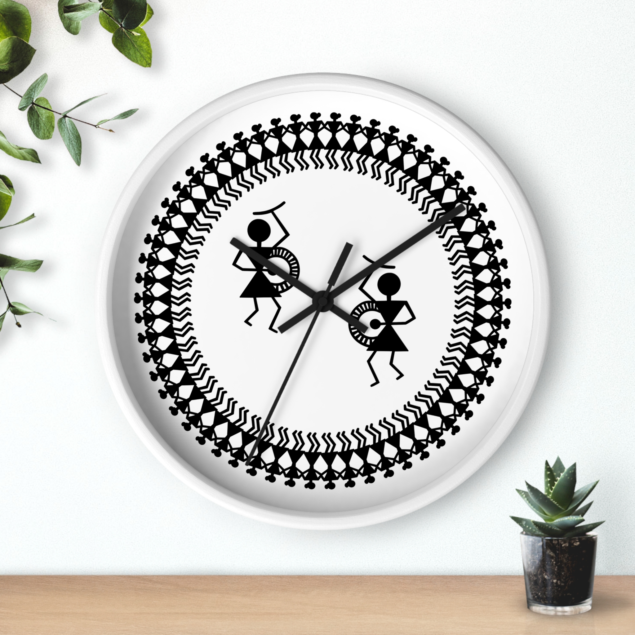 Warli Indian Folk Art 10 inch Wall Clock — Black & White Tribal Dance - Image 9