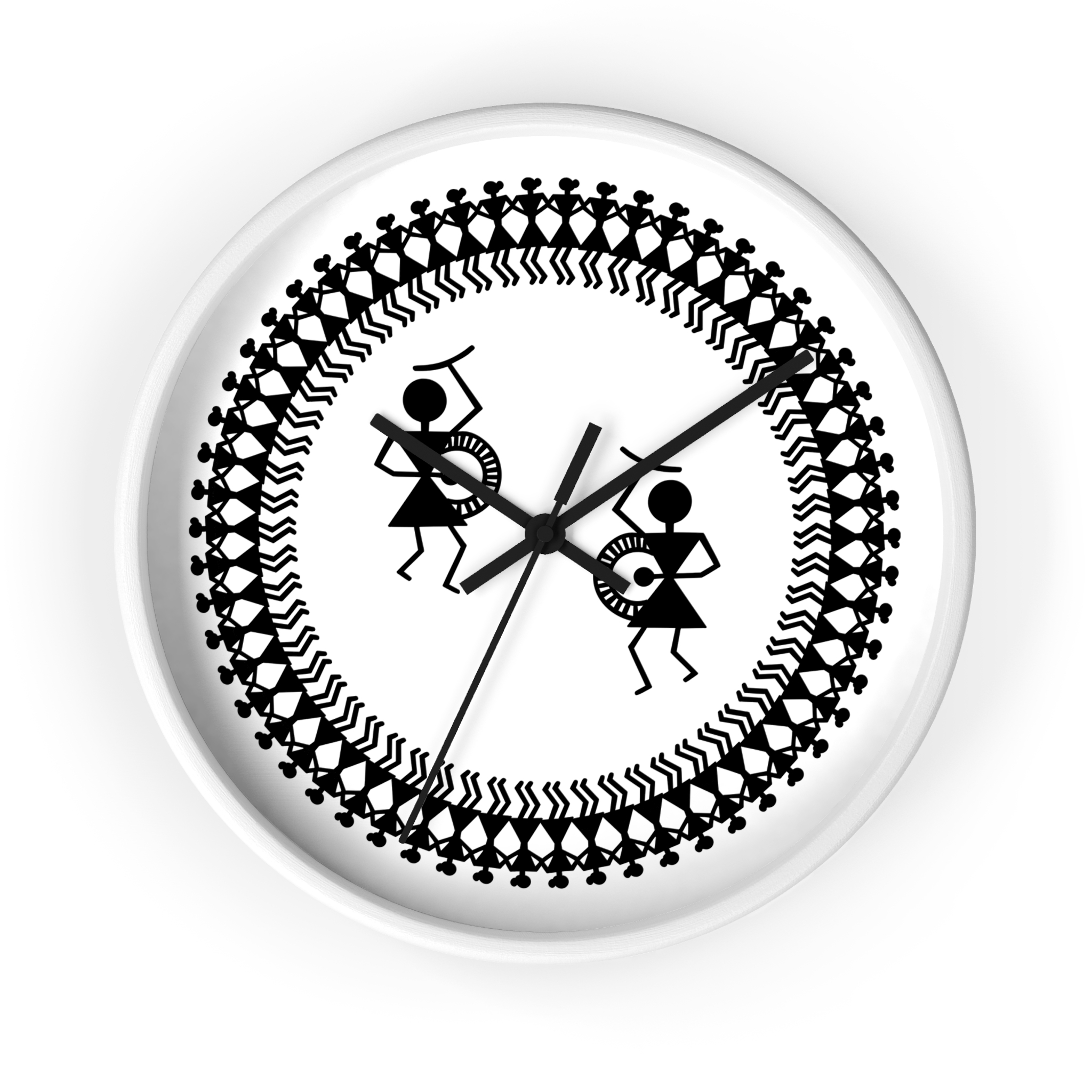 Warli Indian Folk Art 10 inch Wall Clock — Black & White Tribal Dance - Image 7