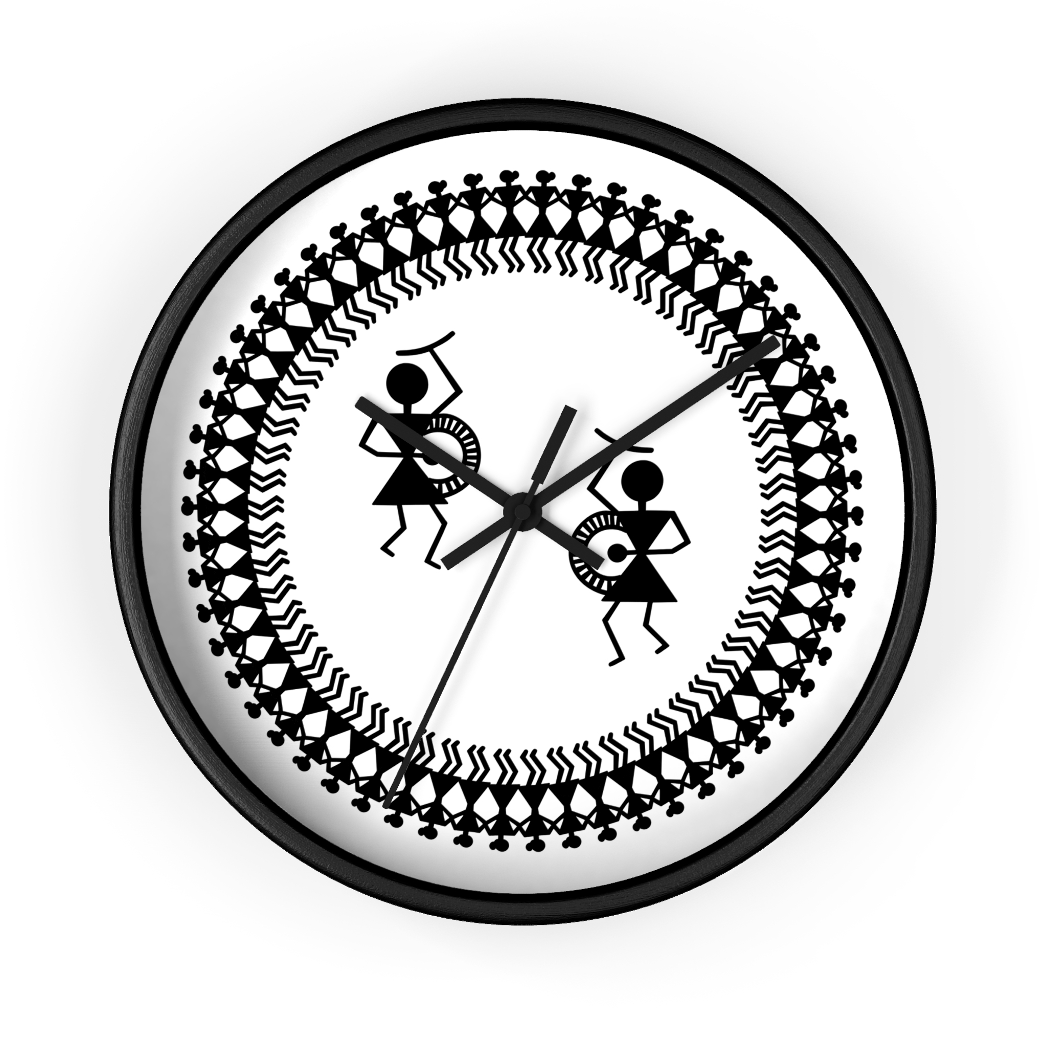 Warli Indian Folk Art 10 inch Wall Clock — Black & White Tribal Dance - Image 4