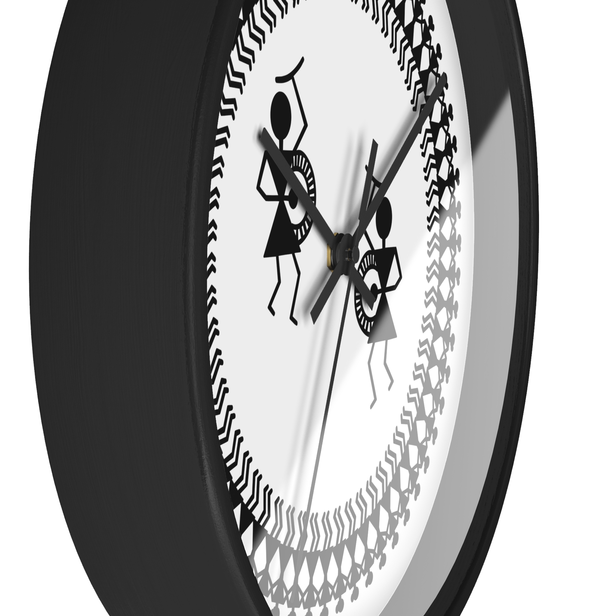 Warli Indian Folk Art 10 inch Wall Clock — Black & White Tribal Dance - Image 5