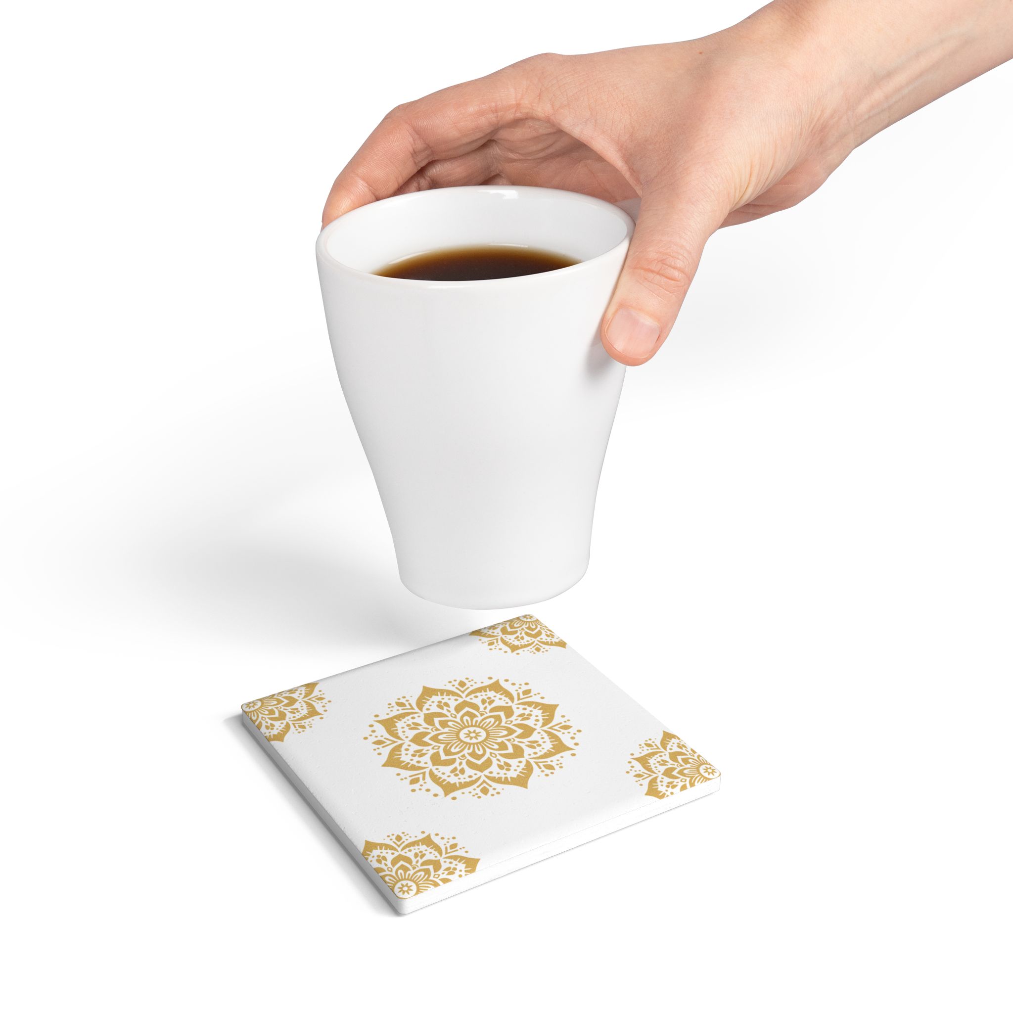 Gold Mandala Ceramic Coaster - Decorative Boho Drink Coaster - Image 4