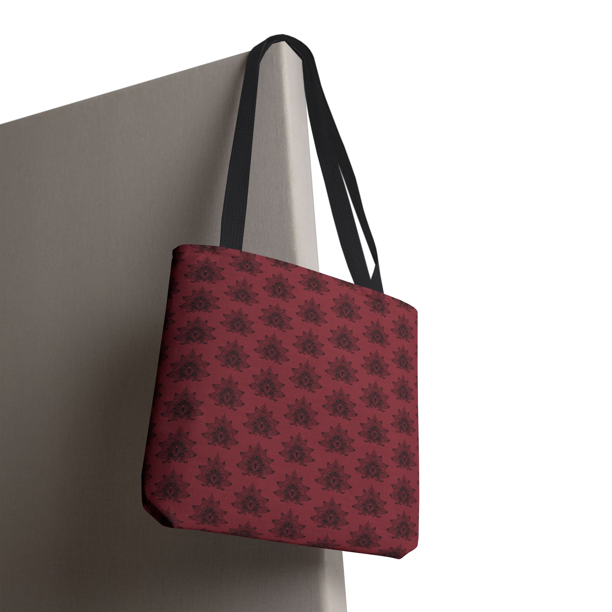 Indian Paisley Brick Red Tote Bag with Black Handles - Image 5