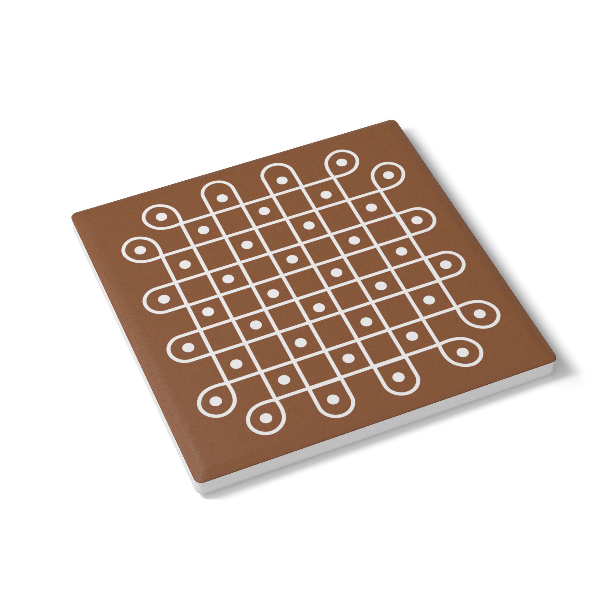 Brown Ceramic Coaster with White Geometric Kolam Design
