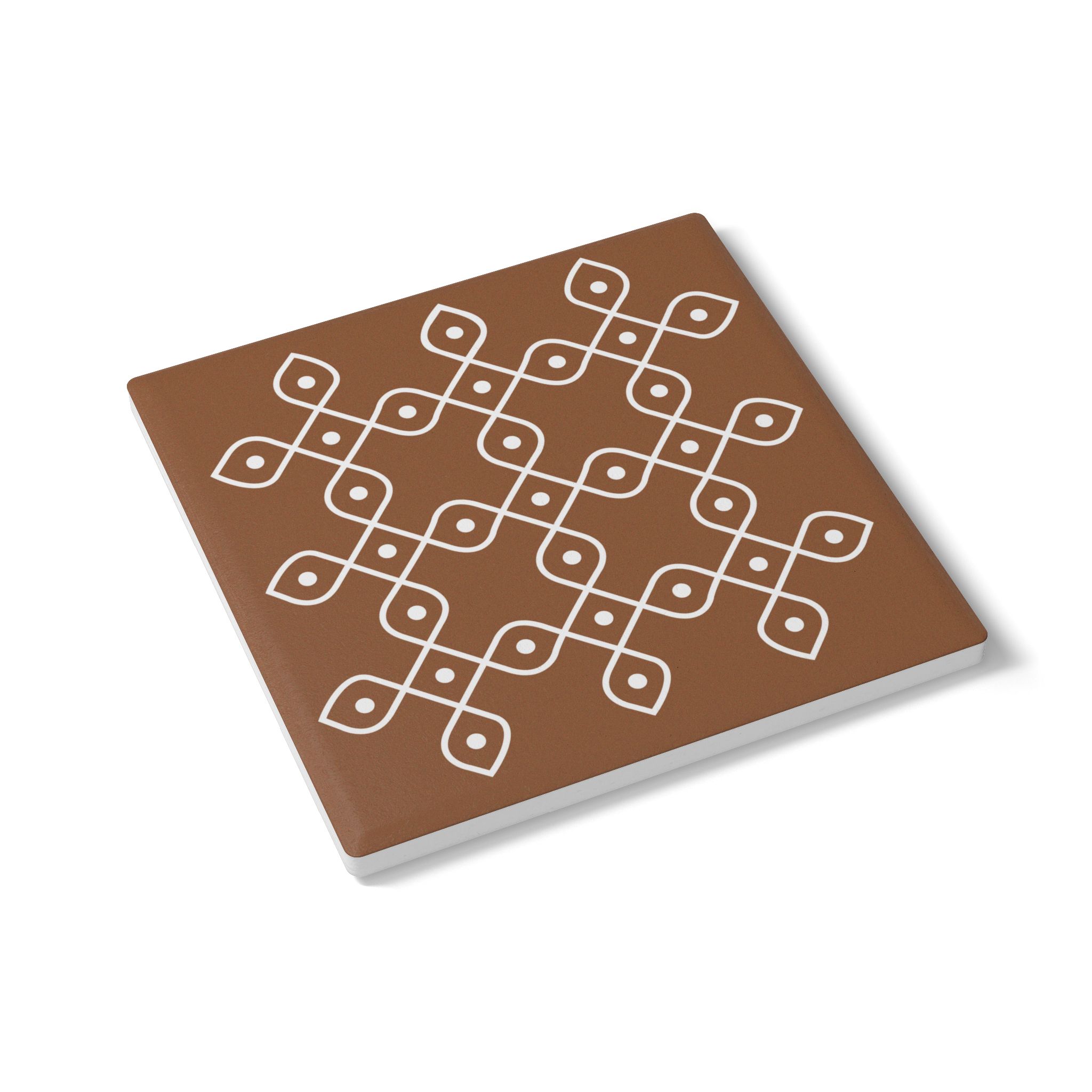 Ceramic Coaster - Brown Geometric Kolam Design | Decorative Drink Coaster