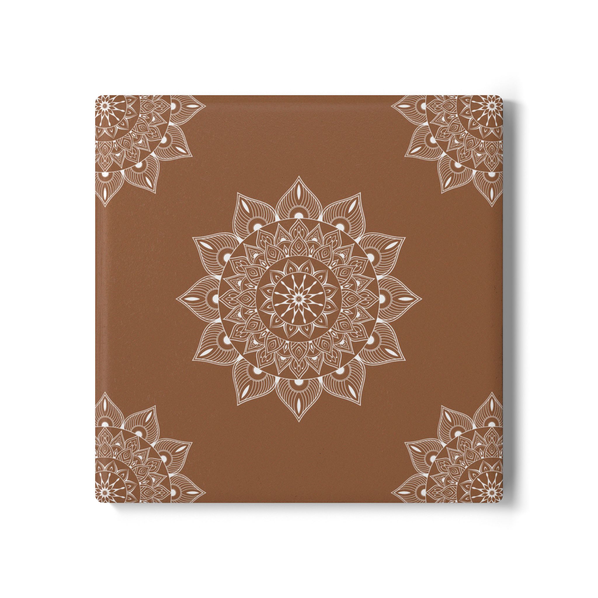 Mandala Ceramic Coaster - Terracotta Base Color Drink Coaster, Decorative Cork-Backed Tile - Image 2