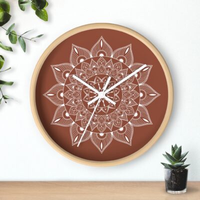 Mandala 10" Wall Clock — Earthy Terracotta Boho Clock for Living Room & Yoga Space