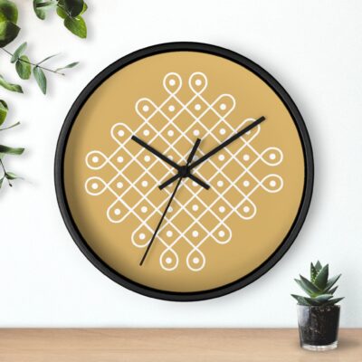 Wall Clock with Kolam Motif — Minimal Indian Art Home Decor
