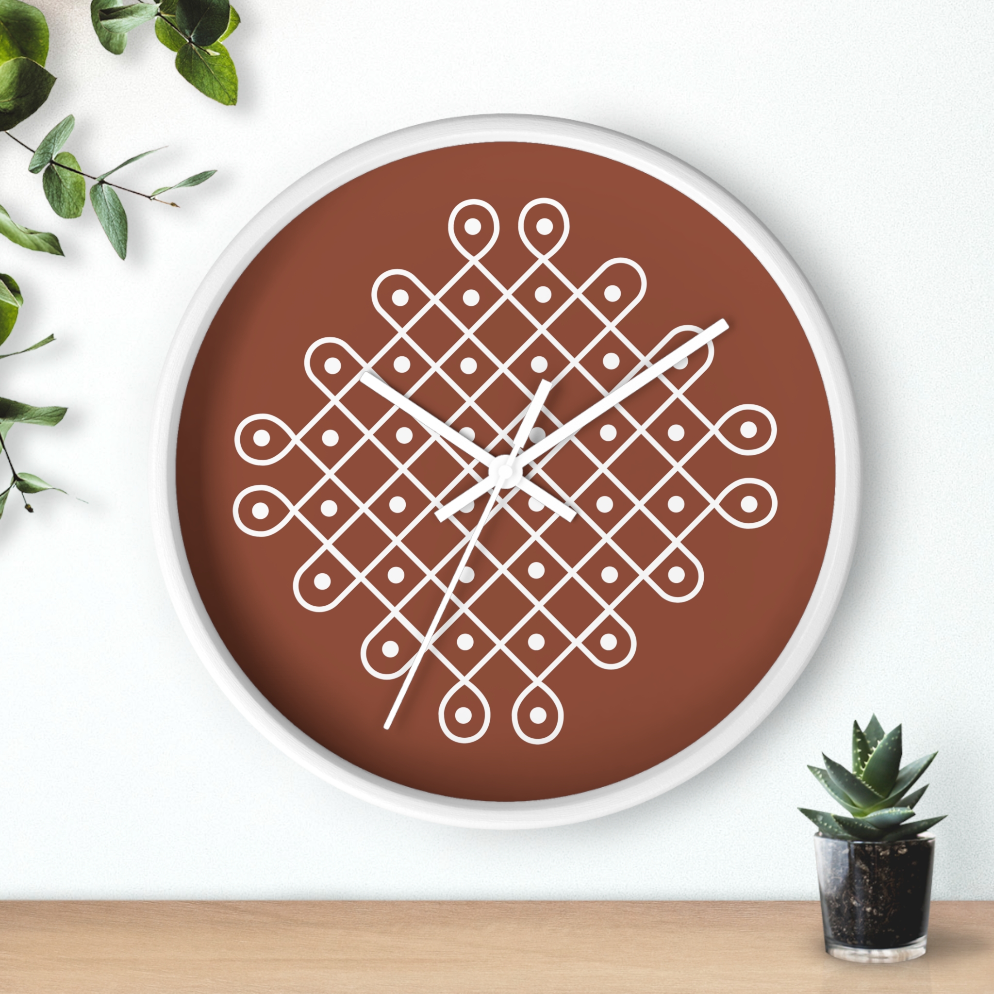 Minimalist Indian Wall Clock — Kolam Motif Home Decor