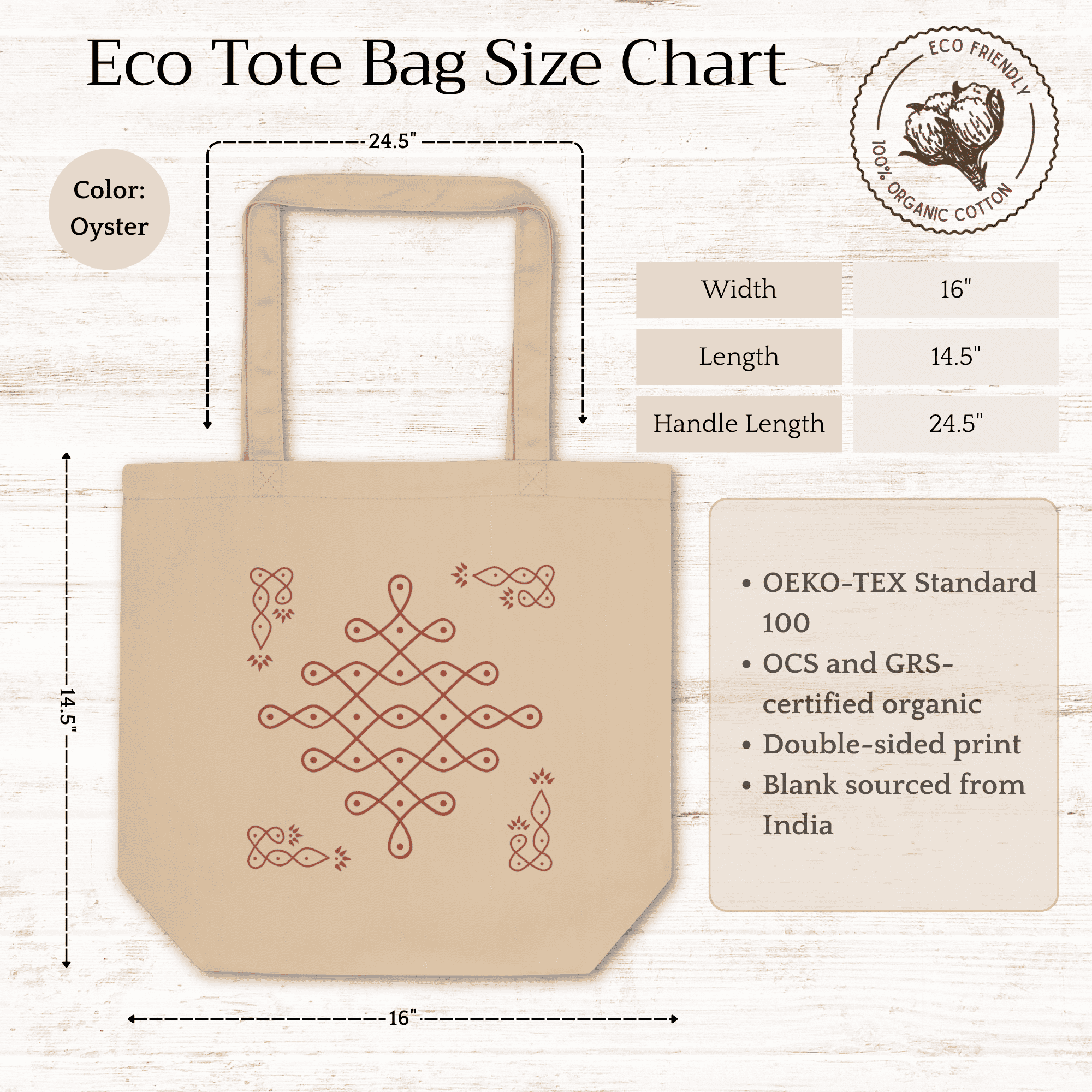 Cotton Tote Bag - Minimal Geometric Kolam Design Eco Tote - Image 2