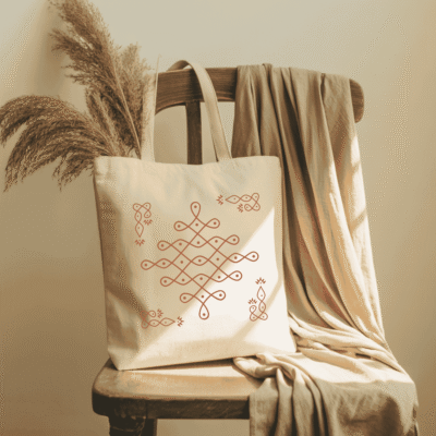Cotton Tote Bag - Minimal Geometric Kolam Design Eco Tote