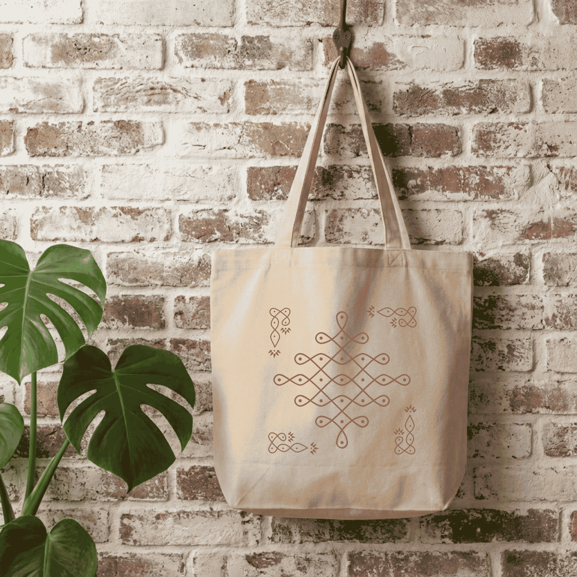 Cotton Tote Bag - Minimal Geometric Kolam Design Eco Tote - Image 3