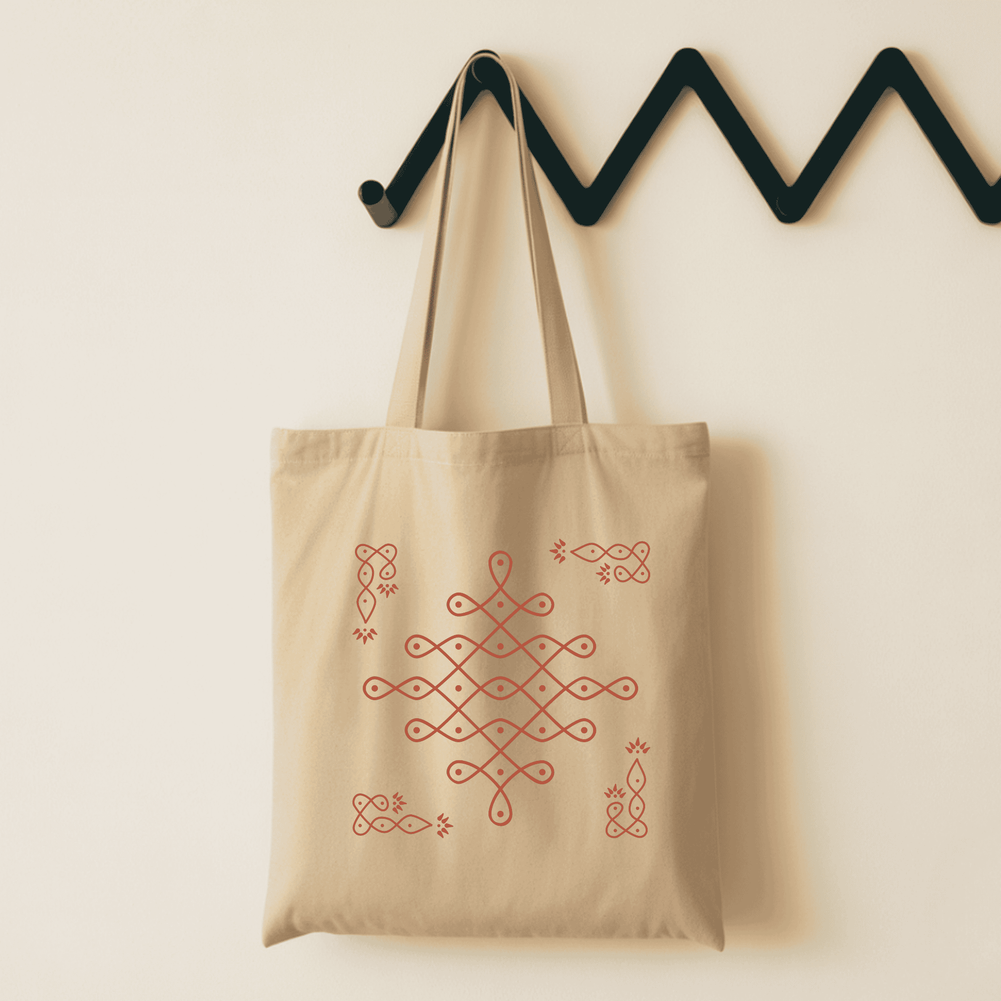 Cotton Tote Bag - Minimal Geometric Kolam Design Eco Tote - Image 5