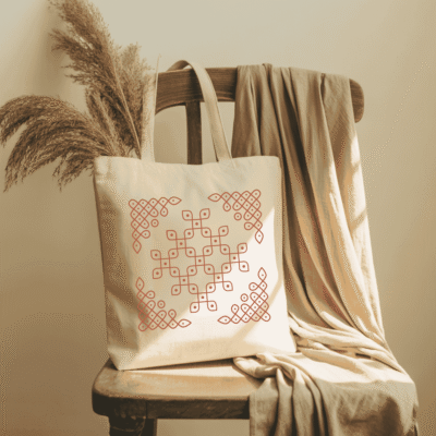 Eco-friendly Tote Bag - Minimal Geometric Kolam Design - 100% Organic Cotton