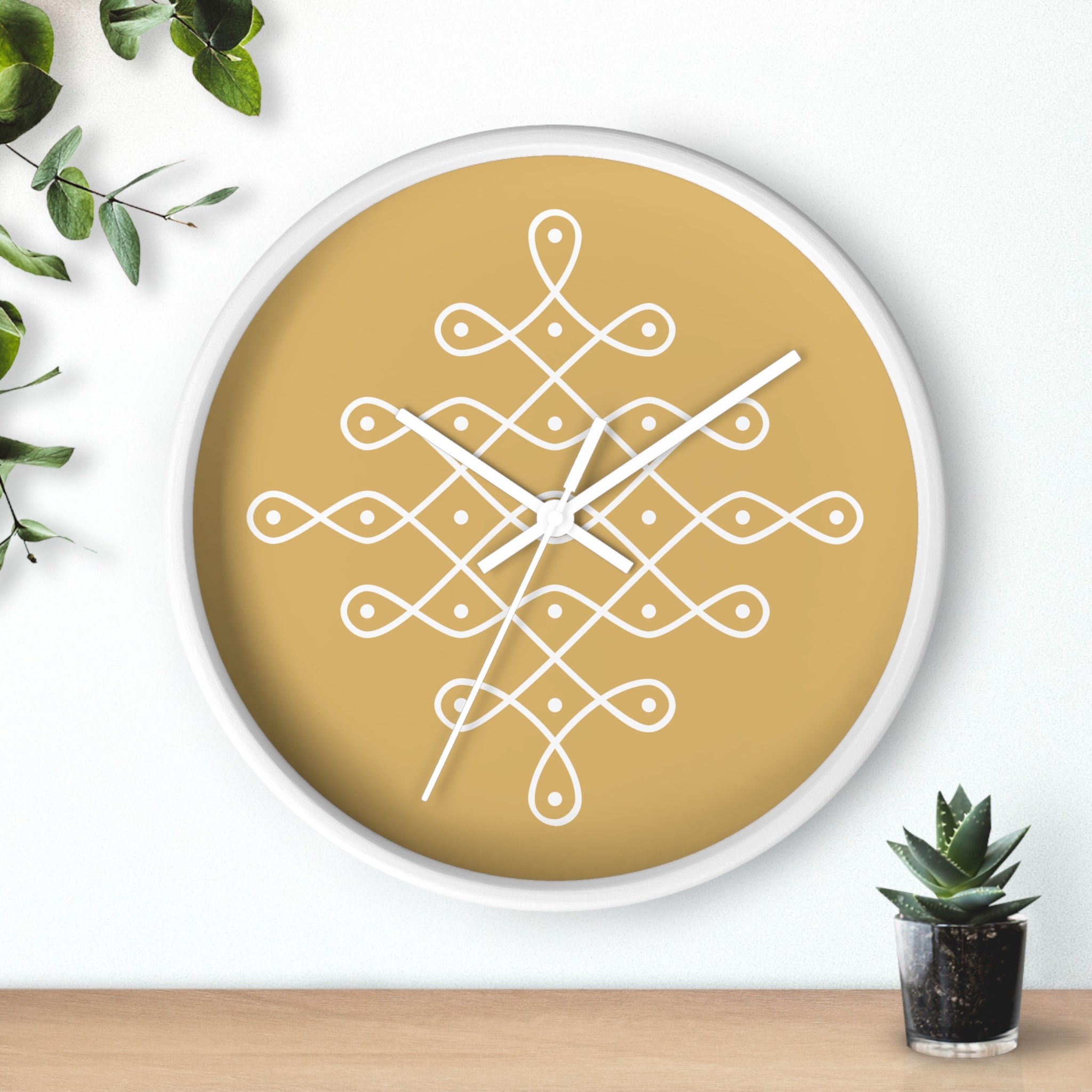 Modern Kolam Wall Clock — Minimal Indian Motif Home Decor